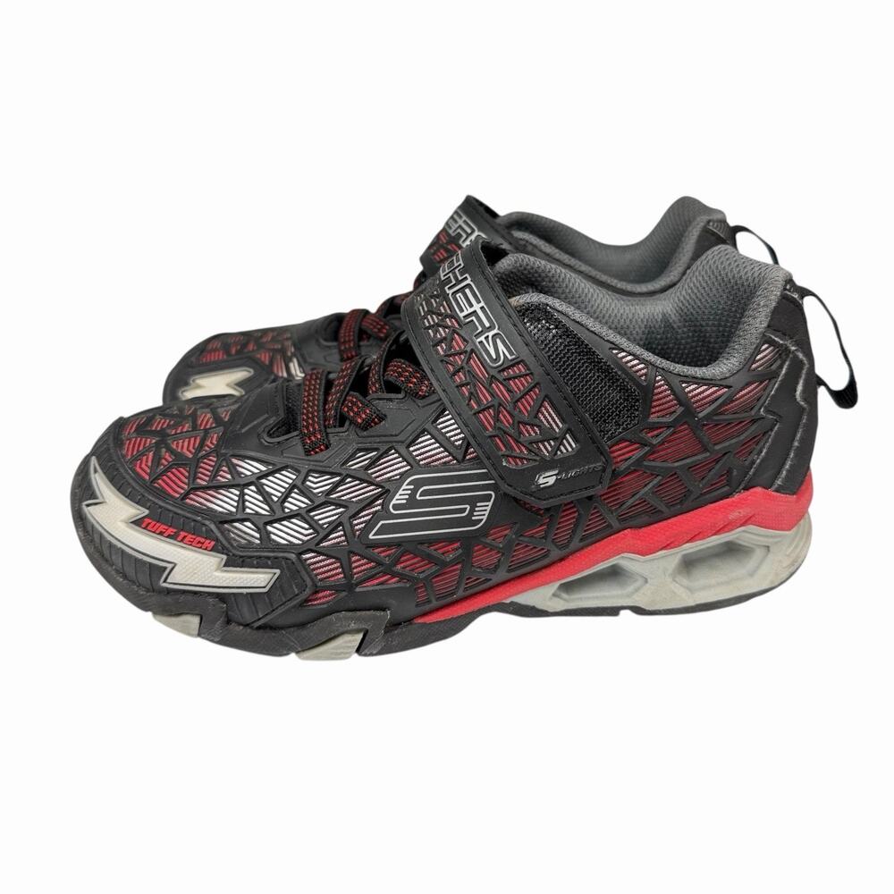 Skechers Kids Light Up Sneakers Tuff Tech Black Red Sz 4 READ